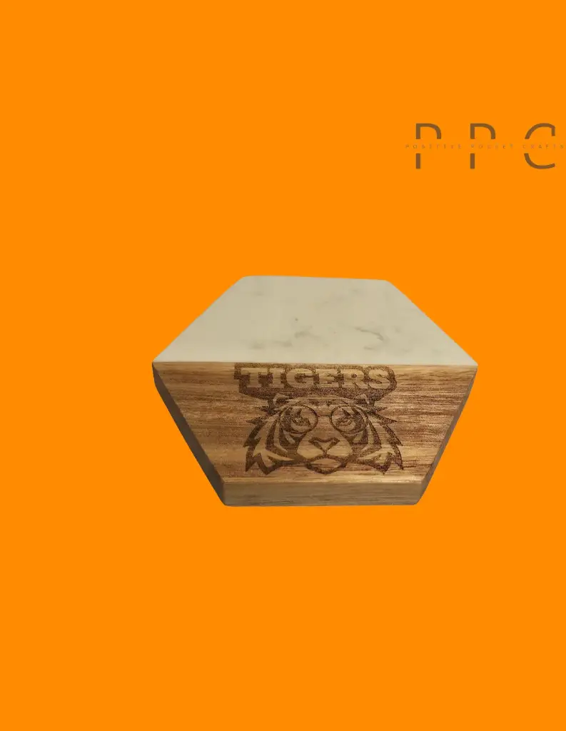 Custom Roosevelt Engraved Marble and Wood Coaster